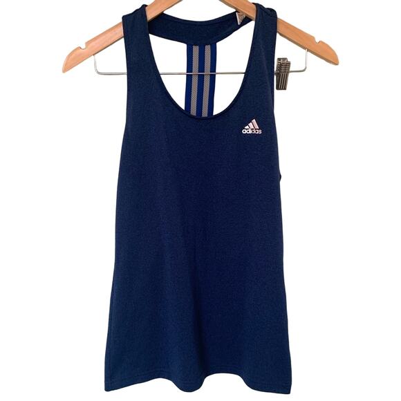 Women’s Adidas Climalite Racerback Adidas Stripes Tank Blue Small - Picture 1 of 8
